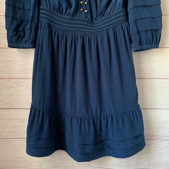Leifsdottir Blue Dress Gold Beads Tiered Ruffle 3/4 Sleeve Twilight Alice Size 4 - Picture 3 of 16